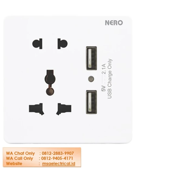 Stop Kontak Nero 2 Gang USB Charging Socket + 1 Gang International Socket + 1 Gang Universal Socket X291-W